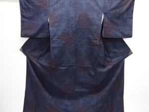 抽象模様織出し本真綿結城紬80亀甲着物